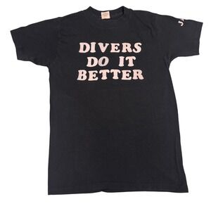 Vintage 80s Bantam Divers Do It Better Swimming Faded Black Graphic USA‎ Made